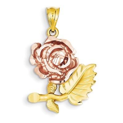 Solid Satin Diamond-cut Flower Pendant 14k Two-Tone Gold D1292, MPN: D1292, 883957138619