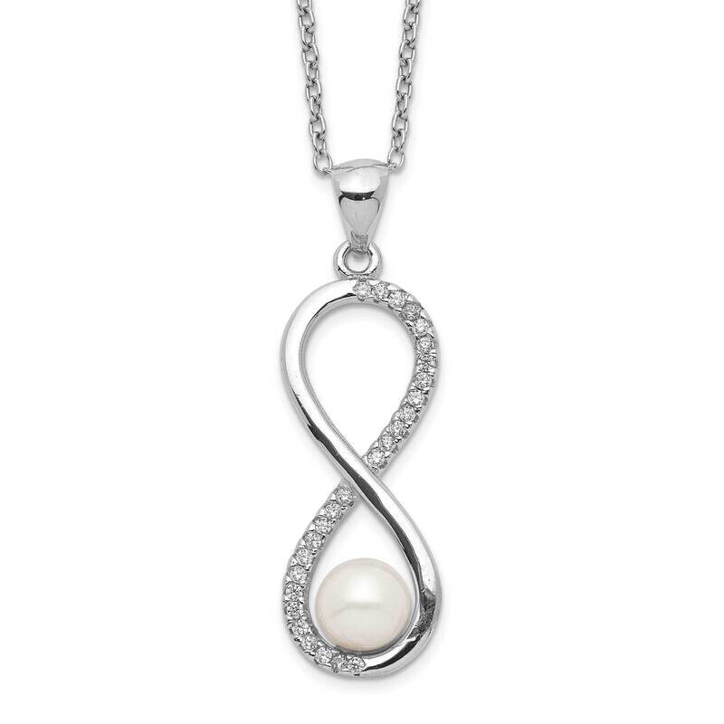 5-6mm Round Cultured Freshwater Pearl CZ Diamond Infinity Necklace Sterling Silver Rhodium-plated QH5511-17