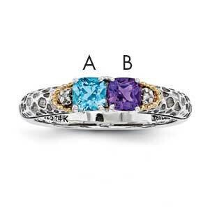 Diamond Mother&#39;s Ring Sterling Silver &amp; 14k Two-stone Gold QMR21/2SY-10, MPN: QMR21/2SY-10,