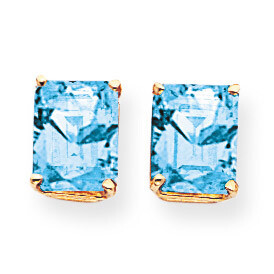 9x7mm Emerald Cut Blue Topaz Earrings 14k Gold XE68BT, MPN: XE68BT, 883957096278