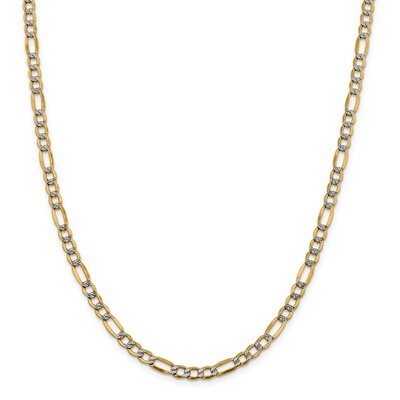 18 Inch 5.25mm Semi-solid Pave Figaro Chain 14k Gold &amp; Rhodium PWC120-18, MPN: PWC120-18, 883957176…