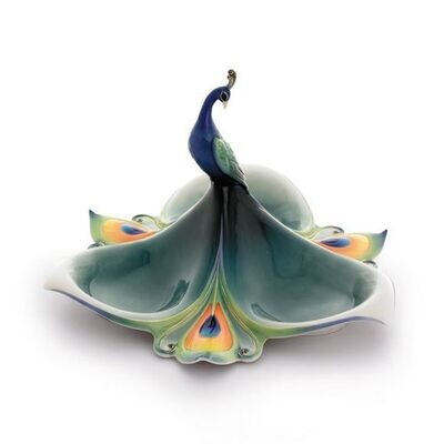 Franz Porcelain Peacock Splendor Tidbit Dish FZ01689, MPN: FZ01689,