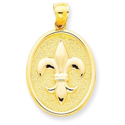 Fleur-De-Lis on Oval Disk Pendant 14k Gold K2762, MPN: K2762, 637218134120