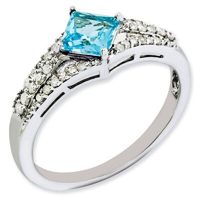 Light Swiss Blue Topaz Ring Sterling Silver Diamond QR3089LSBT, MPN: QR3089LSBT, 883957404004