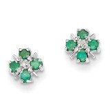 Emerald &amp; Diamond Post Earrings Sterling Silver Rhodium QDX320, MPN: QDX320, 883957579177