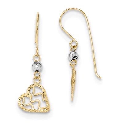 Diamond -cut Heart Dangle Shepherd Hook Earrings 14k Two-tone Gold TH974, MPN: TH974, 191101059124