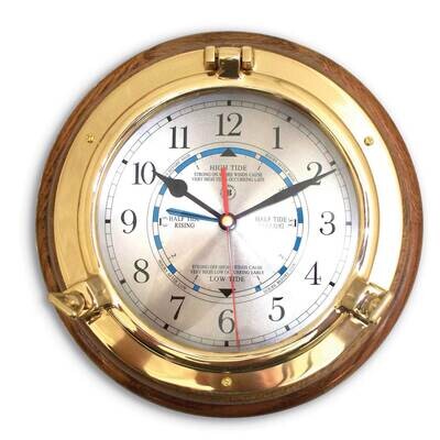 Oak Wood Lacquered Brass Porthole Clock and Tide Clock GM21402, MPN: GM21402, 797140115281