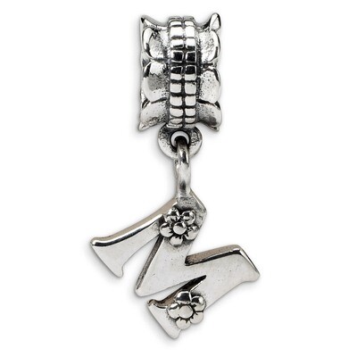 Letter M Dangle Bead - Sterling Silver QRS1400M, MPN: QRS1400M, 883957304267