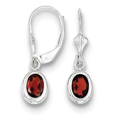 7x5mm Oval Garnet Leverback Earrings Sterling Silver QE2043GA, MPN: QE2043GA, 883957225708