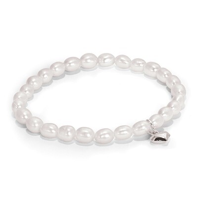 Heart Freshwater Pearl 5 inch Stretch Bracelet with Gift Pouch Sterling Silver GM18015, MPN: GM1801…