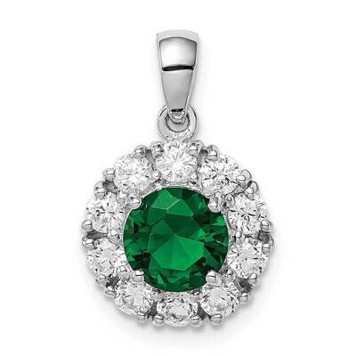 Green Glass &amp; CZ Diamond Halo Pendant Sterling Silver Rhodium-plated QP5101, MPN: QP5101, 883957814…