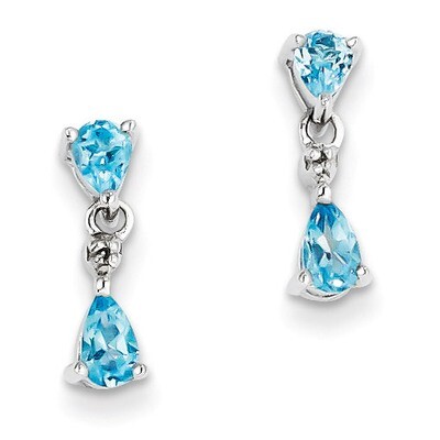 Swiss Blue Topaz &amp; Diamond Post Earrings Sterling Silver QDX533, MPN: QDX533, 883957496207