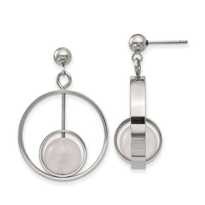 Rose Quartz Moveable Post Dangle Earrings Stainless Steel Polished SRE1272 by Chisel, MPN: SRE1272,…