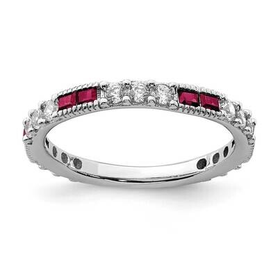 Created Ruby &amp; Round CZ Diamond Band Sterling Silver Rhodium-plated QR7027, MPN: QR7027, 8839579520…