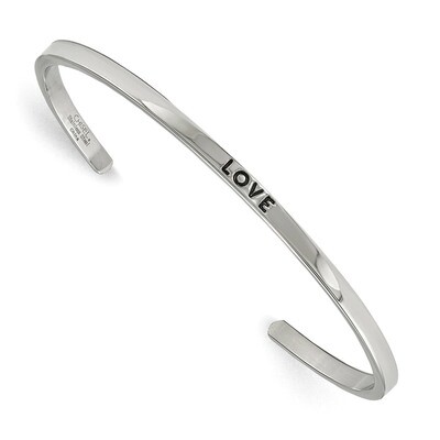 Love CZ 3mm Cuff Bangle Stainless Steel Polished SRB1895 by Chisel, MPN: SRB1895, 191101016165