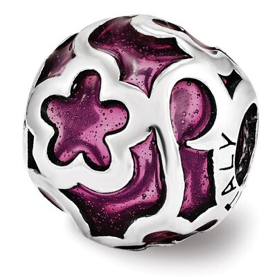 Purple Floral Enameled Bead - Sterling Silver QRS3564, MPN: QRS3564, 886774963556