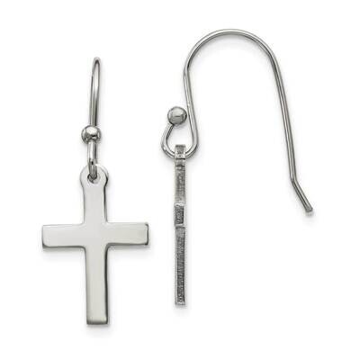 Cross Dangle Shepherd Hook Earrings Stainless Steel Polished SRE1362, MPN: SRE1362, 191101867088