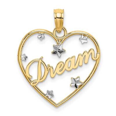 Dream In Heart Frame with Rh Star Accents Charm 14k Gold Diamond-cut K9396, MPN: K9396, 637218134540