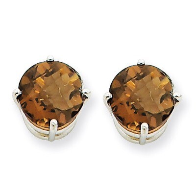 8mm Round Smokey Quartz Earrings 14k White Gold XE75WSQ, MPN: XE75WSQ, 883957099064