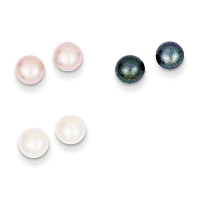 Three Pair Box Set Cultured Pearl Earrings 14k Gold XF206, MPN: XF206, 191101536816