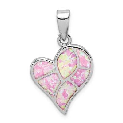 Created Pink Opal Inlay Heart Pendant Sterling Silver Rhodium-plated QP5058, MPN: QP5058, 883957957…
