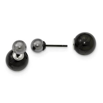 Stainlesssteel Polished Black Ip Ball with Imitation Pearl Reversible Post Ear SRE1056, MPN: SRE105…