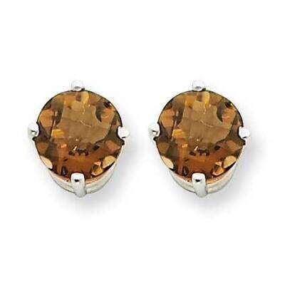 6mm Round Checker-Cut Smoky Quartz Earrings 14k White Gold XE73WCQ, MPN: XE73WCQ, 883957097763