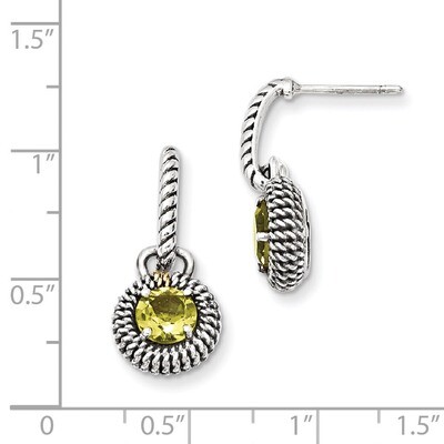Lemon Quartz Post Dangle Earrings Sterling Silver &amp; 14k Gold Antiqued QTC1003, MPN: QTC1003, 883957…