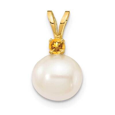 Citrine 8-8.5mm White Round Freshwater Cultured Pearl Pendant 14k Gold XF742_CI, MPN: XF742_CI, 883…
