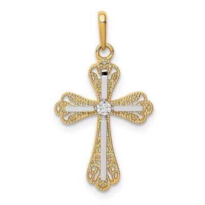 Cross Pendant 14k Gold &amp; White Rhodium CZ Diamond YC1375, MPN: YC1375, 883957935980