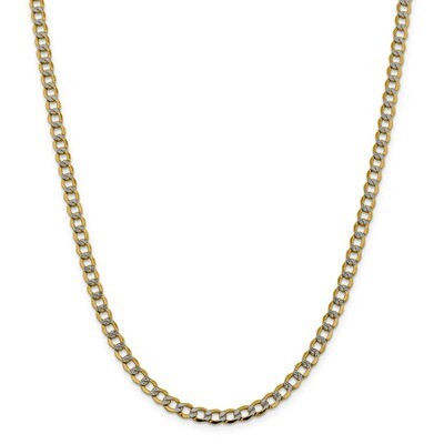 24 Inch 5.2mm Semi-solid Pave Curb Chain 14k Gold &amp; Rhodium PWF120-24, MPN: PWF120-24, 883957177045