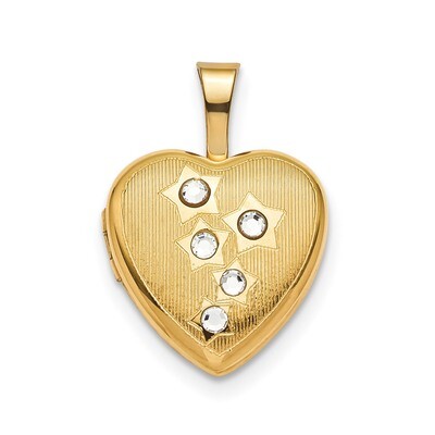 12mm Star CZ Diamond Heart Locket Sterling Silver Gold-plated QLS802, MPN: QLS802,