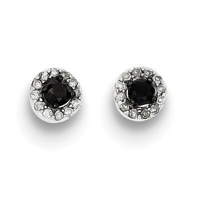 Black and White Diamond Circle Post Earrings Sterling Silver QE10839, MPN: QE10839, 883957026213