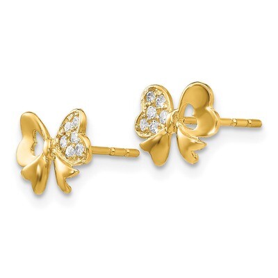 Synthetic Diamond Bow Post Earrings - 14k Gold GK603 by Madi K, MPN: GK603, 886774986531