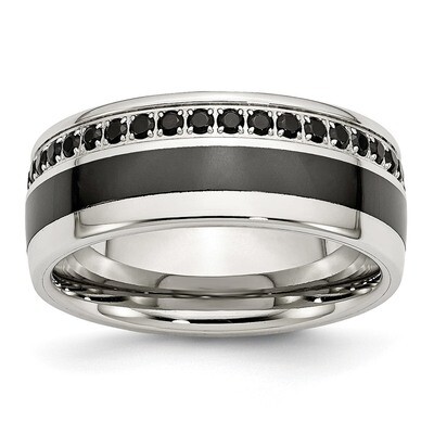 Polished Black Ceramic Inlay Cz 9.00mm Band Stainless Steel SR388-10