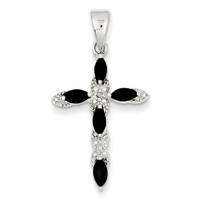 Sapphire &amp; Diamond Cross Pendant Sterling Silver QC5265, MPN: QC5265, 883957912660