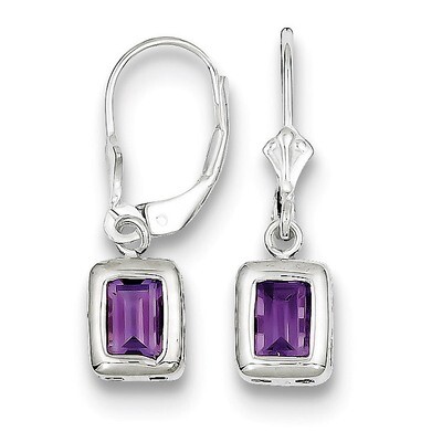 7x5mm Emerald Cut Amethyst Leverback Earrings Sterling Silver QE2048AM, MPN: QE2048AM, 883957228372