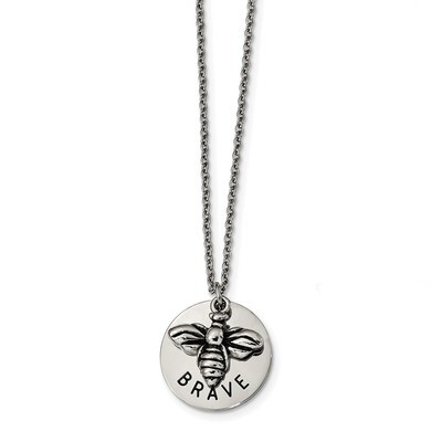 Enameled Bumble Bee BRAVE 22 inch Necklace Stainless Steel Polished SRN2439-22 by Chisel, MPN: SRN2…