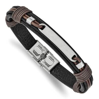 Black and Brown Leather 8.25 Inch Bracelet Stainless Steel Polished SRB2385-8.25, MPN: SRB2385-8.25…