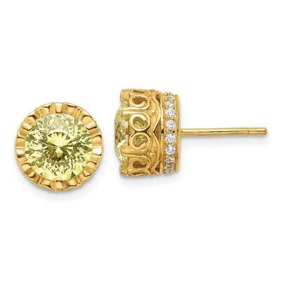 Cheryl M 8mm Canary CZ Diamond Crown Gallery Stud Earrings Gold-plated Sterling Silver QCM1467, MPN…