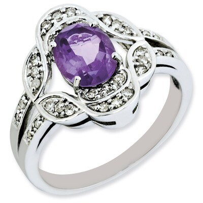 Amethyst &amp; Diamond Ring Sterling Silver QR3081AM, MPN: QR3081AM, 883957648408