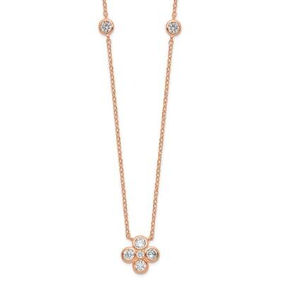 Rose Gold-Plated Polished CZ Diamond Flower with 2 Inch Ext. Necklace Sterling Silver QG5320-18, MP…