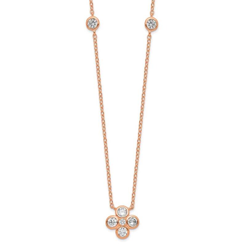 Rose Gold-Plated Polished CZ Diamond Flower with 2 Inch Ext. Necklace Sterling Silver QG5320-18