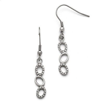 Polished Synthetic Diamond Shepherd Hook Earrings - Stainless Steel SRE808 by Chisel, MPN: SRE808, …