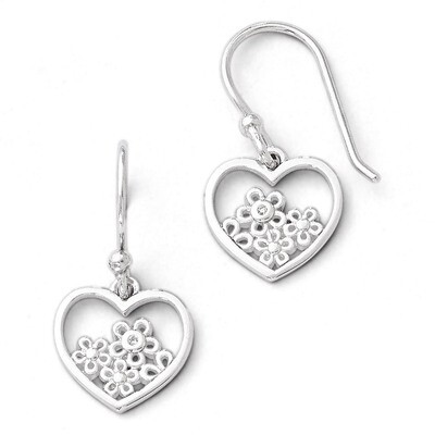 Heart Shaped Flower Shepherd Hook Earrings Sterling Silver QW344, MPN: QW344, 191101194573