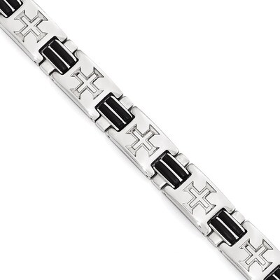 Polished Black Rubber Cross Adjustable Bracelet - Stainless Steel SRB1620-8.5 by Chisel, MPN: SRB16…