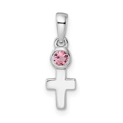 Pink Tourmaline Cross Pendant Sterling Silver Rhodium-Plated Polished QBPD33OCT, MPN: QBPD33OCT,