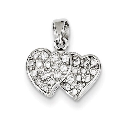 Small Double Hearts Pendant Sterling Silver Diamond QP2763, MPN: QP2763, 883957507286