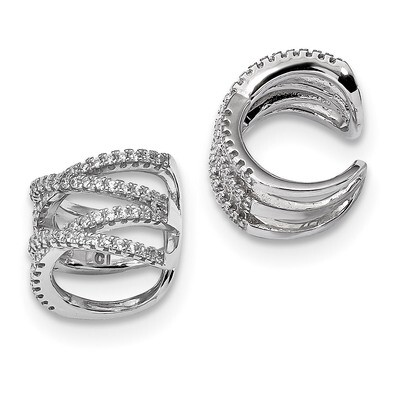 CZ Diamond Double -X- Ear Cuff Earrings Sterling Silver Rhodium-plated QE13685, MPN: QE13685, 88677…