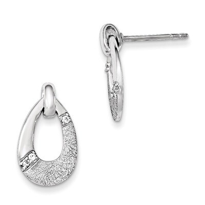 Polished CZ Satin Teardrop Post Earrings Sterling Silver QE12219